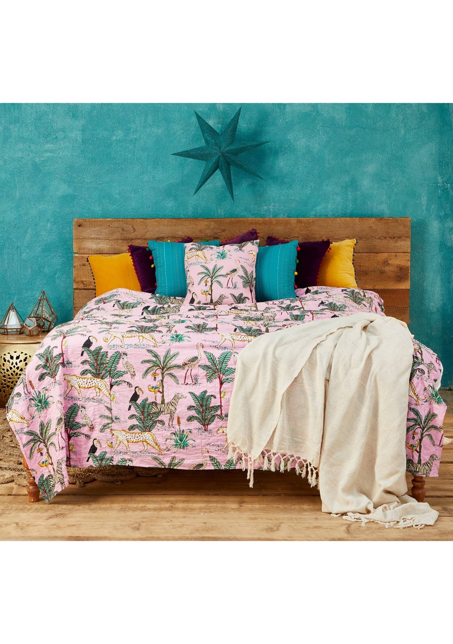 Päiväpeitto Jungle vaaleanpunainen 200 x 230 cm - Lempi Lifestyle