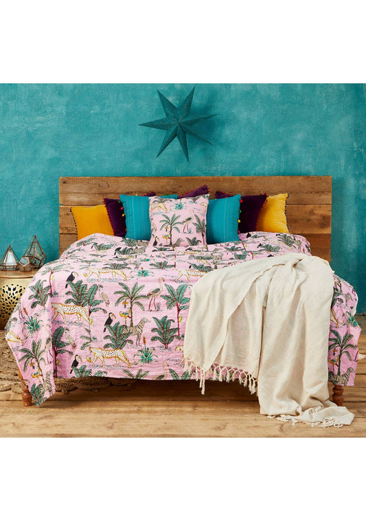 Päiväpeitto Jungle vaaleanpunainen 200 x 230 cm - Lempi Lifestyle