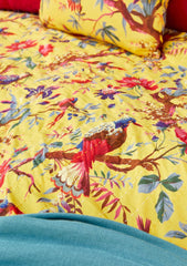 Päiväpeitto keltainen lintukuvio 200 x 230 cm - Lempi Lifestyle