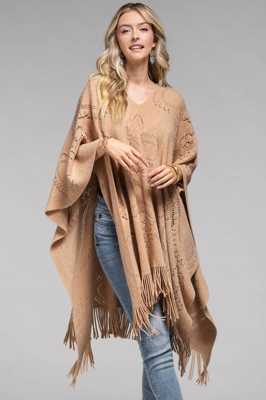 Poncho Neulosta, Hapsuilla - paisley - kuvio, beige - Lempi Lifestyle