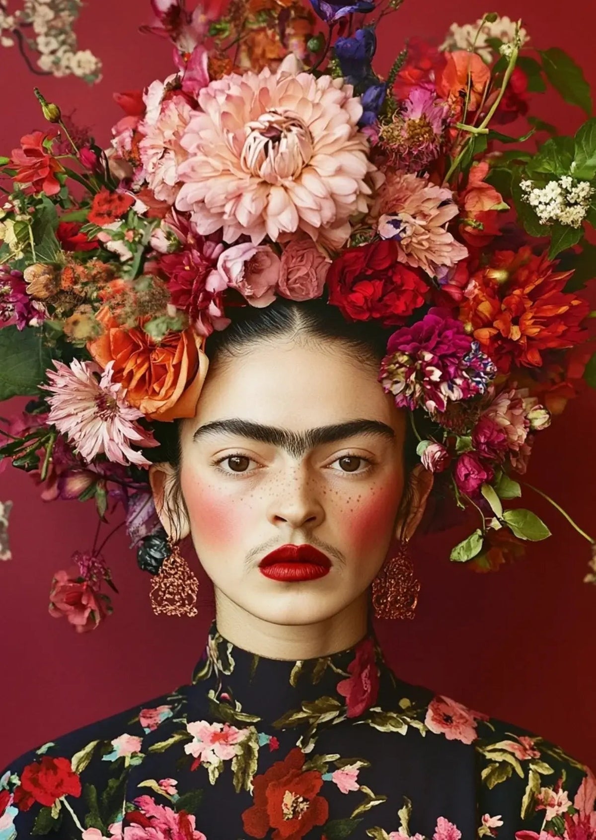 Postikortti Frida Kahlo - viininpunaiset kukat - Lempi Lifestyle