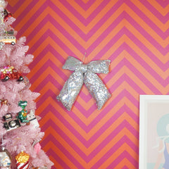 Rusetti hopea paljeteilla I iso topattu koristerusetti 32 x 40 cm - Lempi Lifestyle