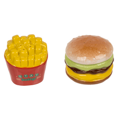 Salt and pepper shakers, hamburger and fries