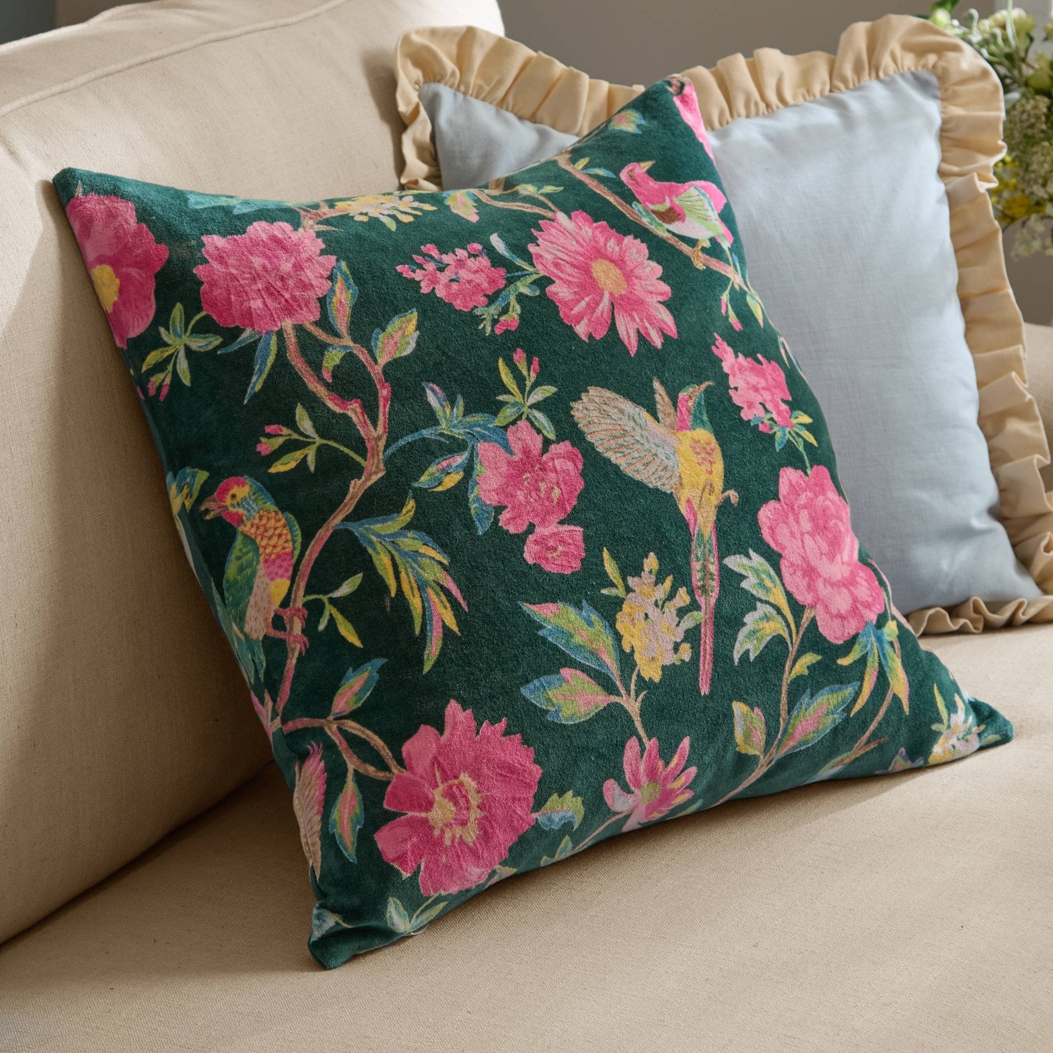 Samettityyny merensininen tropiikki (Teal) - 50 x 50 cm - Lempi Lifestyle