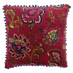 Samettityyny paisleykuviolla ja pompom - koristeilla I viininpunainen 50 x 50 cm - Lempi Lifestyle
